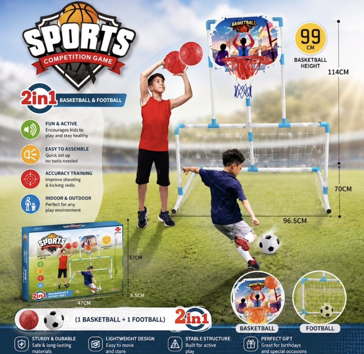 Set 2 në 1 për Basketboll dhe Futboll