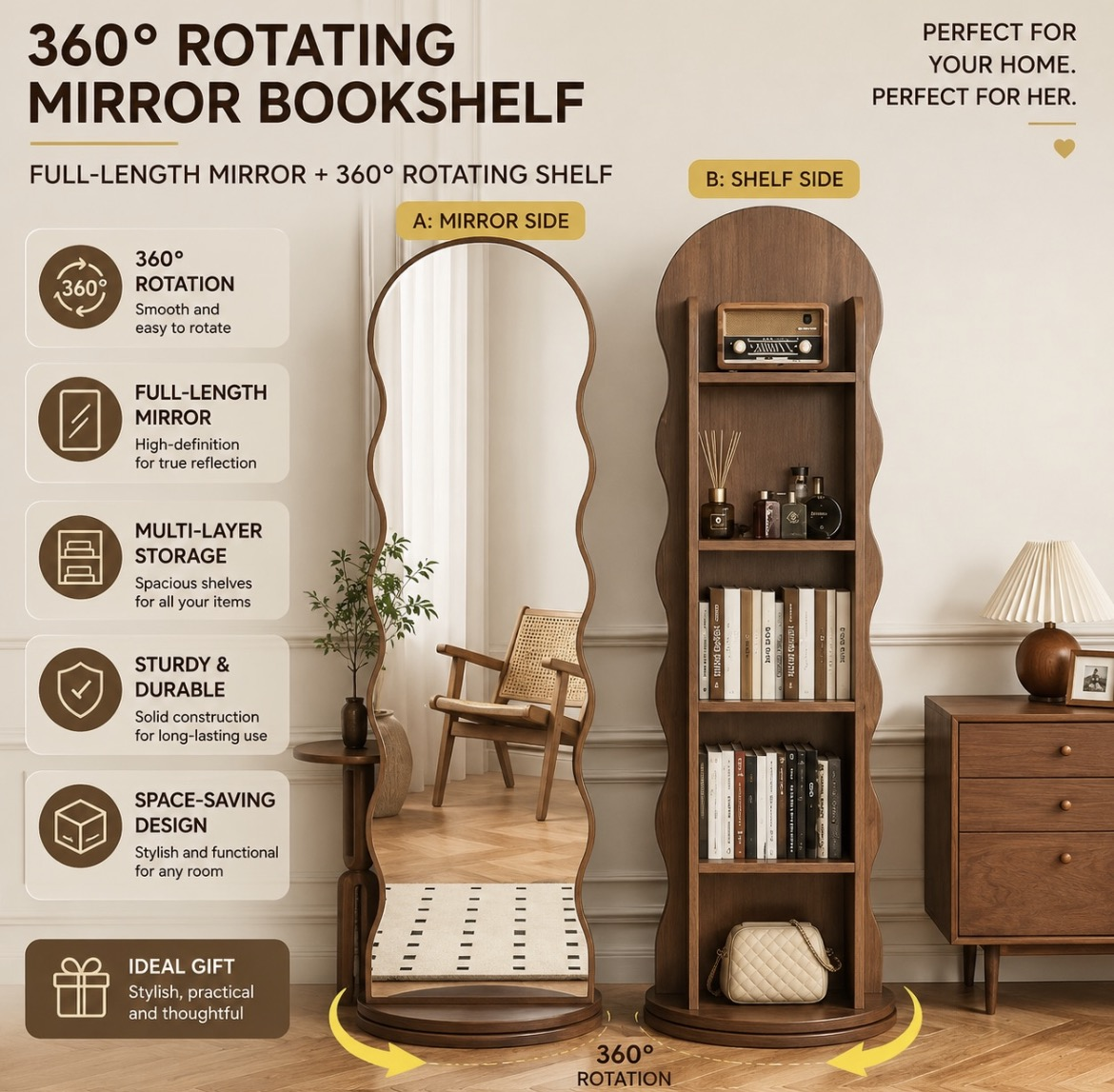 Raft Librash me Pasqyrë Rrotulluese 360°